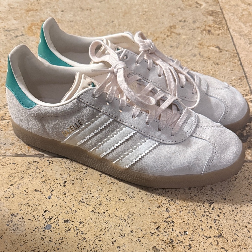 Adidas gazelle White and Teal Sneakers